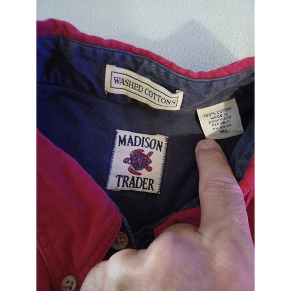 VTG Madison Trader Washed Cotton Mens XL Long Sleeve Button Down Shirt Heavy - Picture 2 of 11